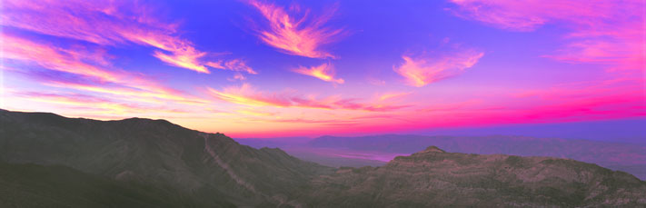 Panoramic Landscape Photography Purple Sunset, Aguereberry Point, Death Valley